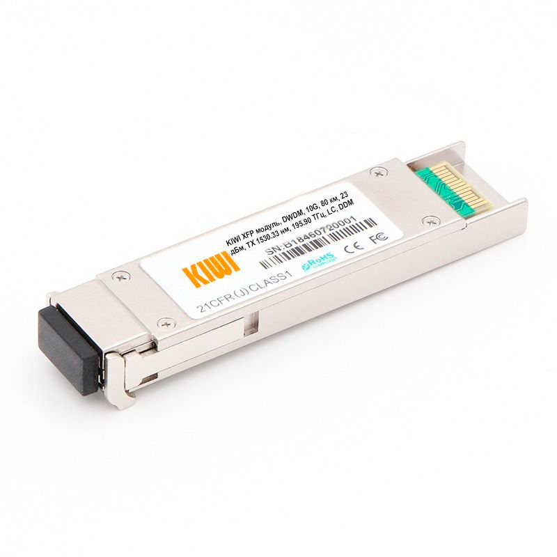 KIWI XFP модуль, DWDM, 10G, 80 км, 23 дБм, TX 1530.33 нм, 195.90 ТГц, LC, DDM